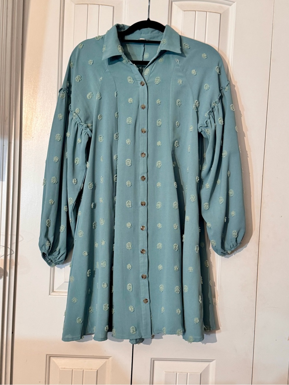 Umgee Seafoam Button-Front Long Sleeve Dress